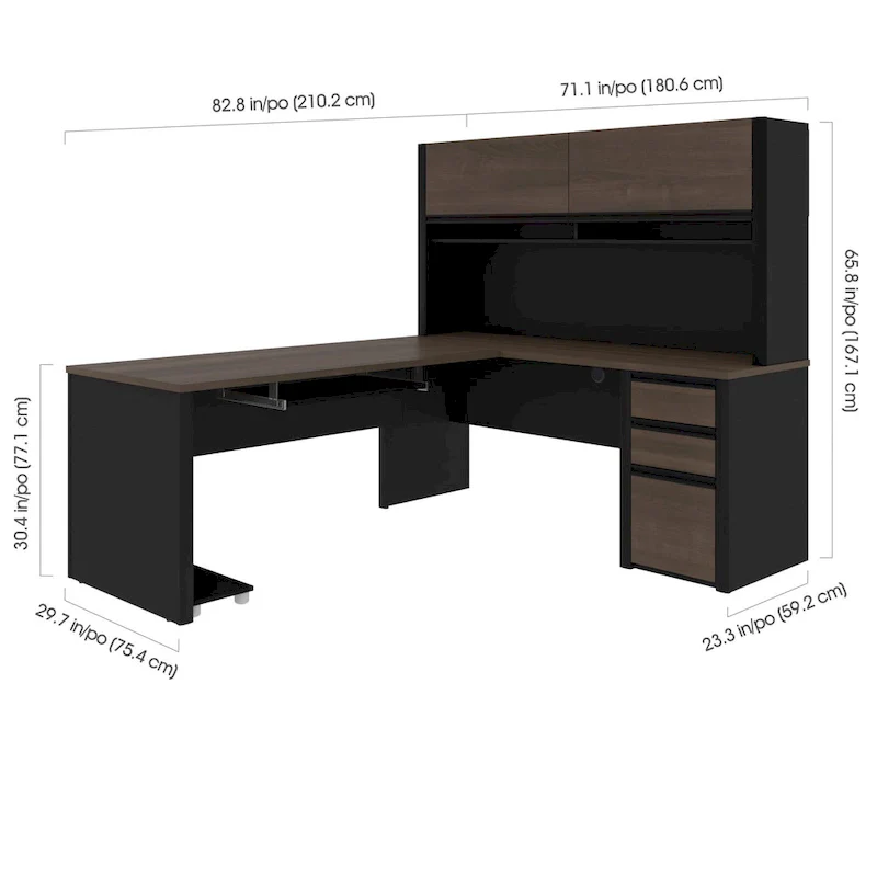 Bestar Connexion 72W L-Shaped Desk with Hutch and Pedestal