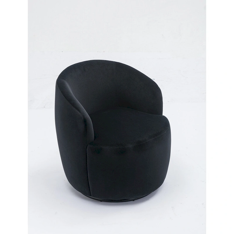 Velvet Fabric Swivel Barrel Chair with Black Powder Coating Metal Ring