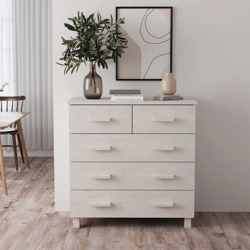 White / Light Gray / Dark Gray / Brown 5-Drawer Sideboard, Single-User Storage Cabinet