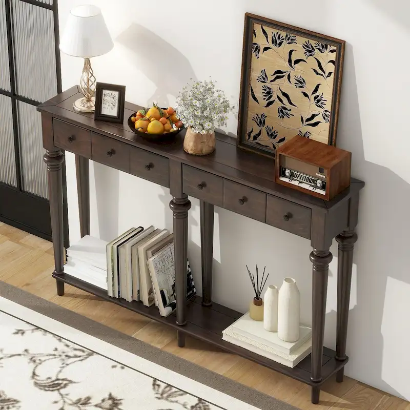 Entryway Table with 4 Drawers(Espresso)