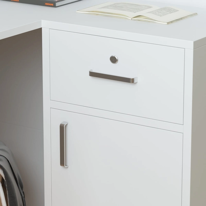 Timechee 55.9W 48.4H L-Shape Wood Reception Desk Drawer With Lock