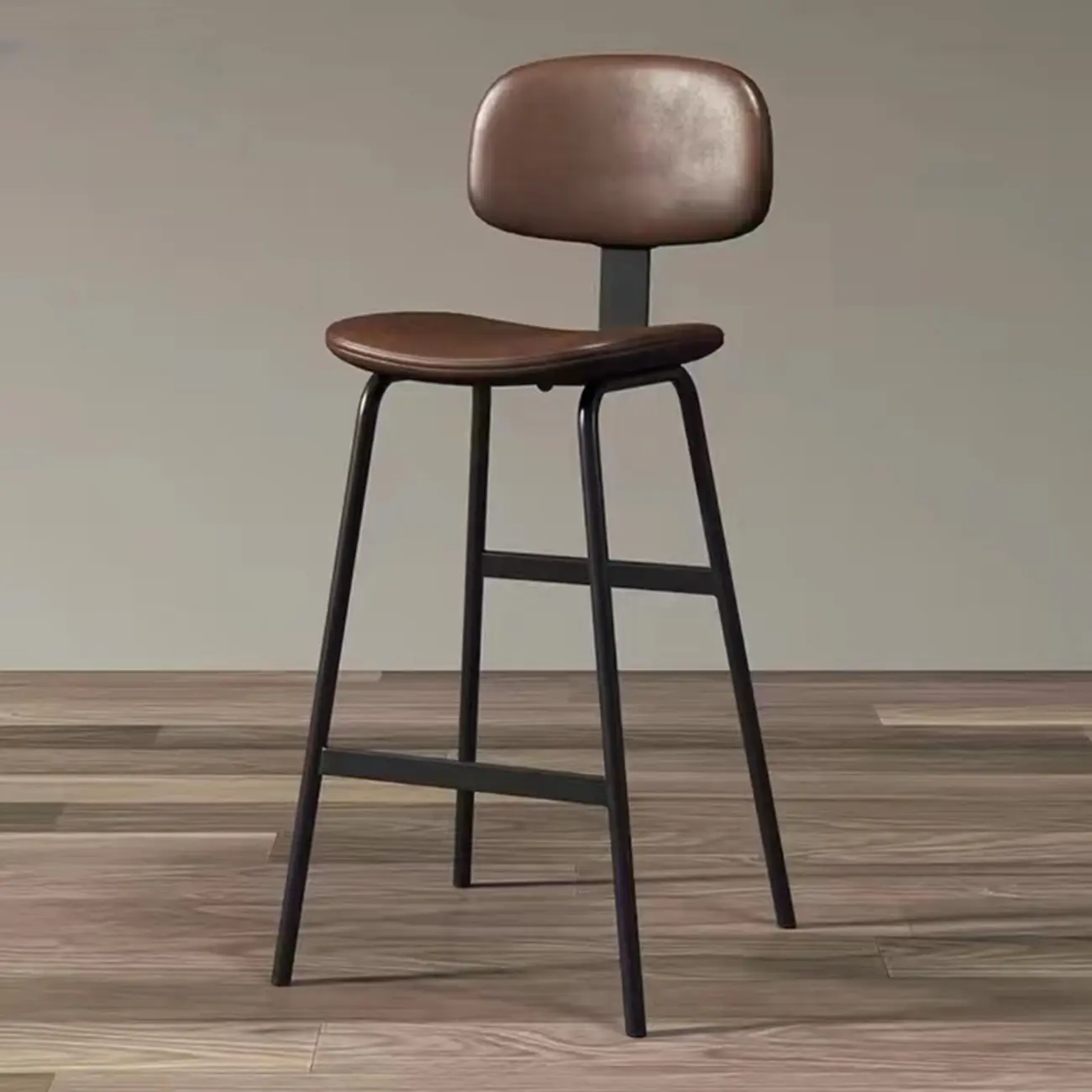 Saddle Leather Modern Ergonomic Low Back Bar Stool for Kitchen