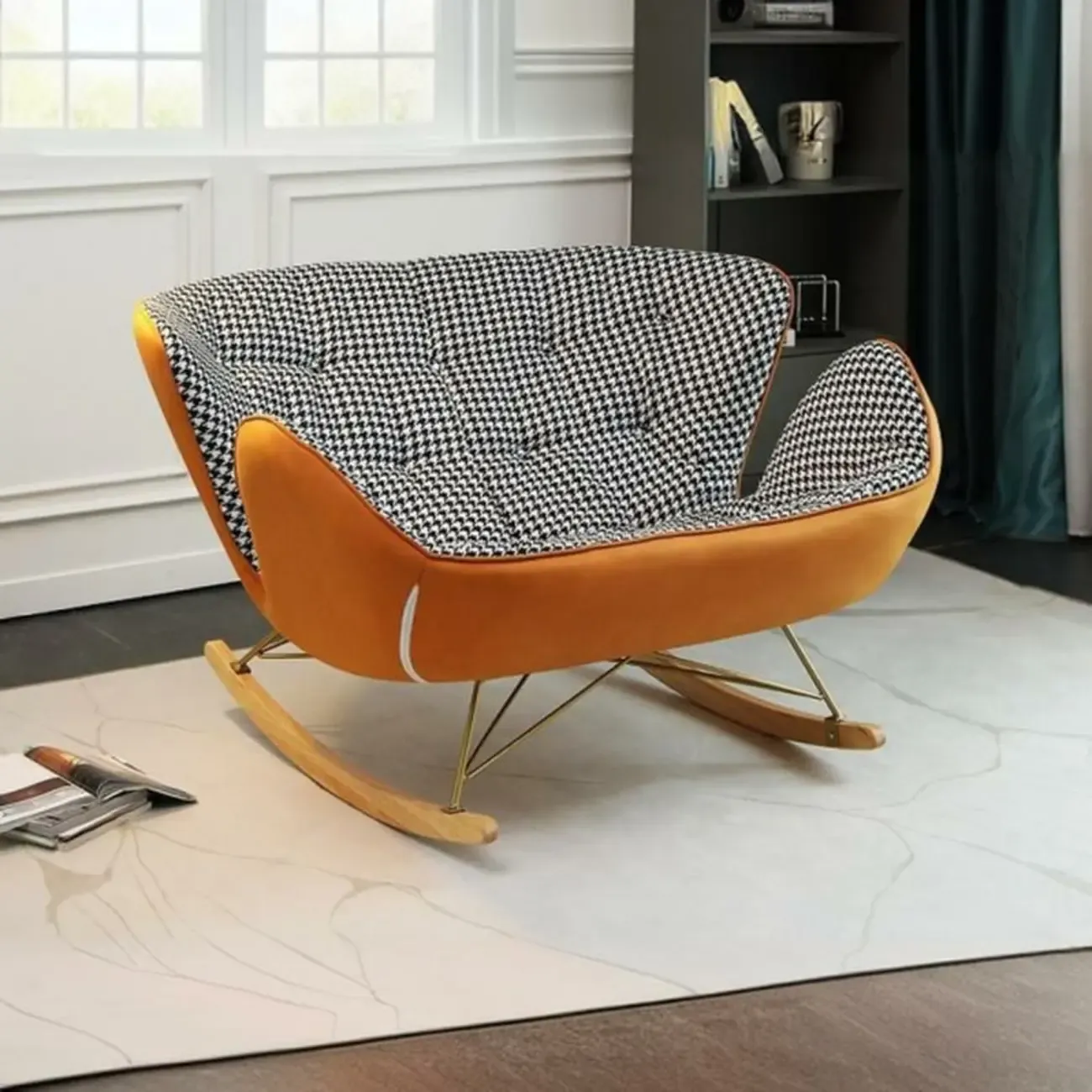 Living Room Upholstered Rocking Chair with Cushion