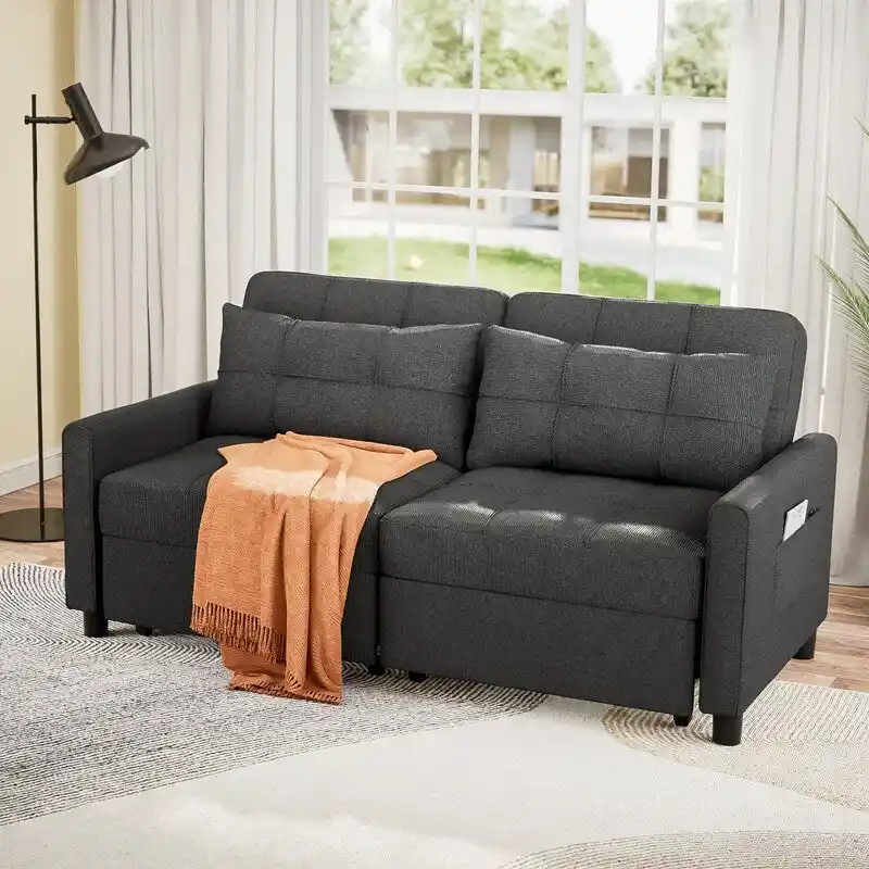 3-in-1 Convertible Sleeper Sofa Loveseat with Pullout Bed and Adjustable Backrest