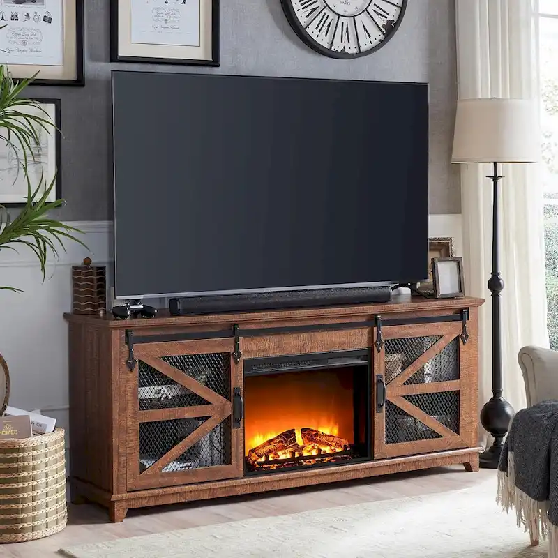 Farmhouse Fireplace TV Stand, Entertainment Center, TV Console