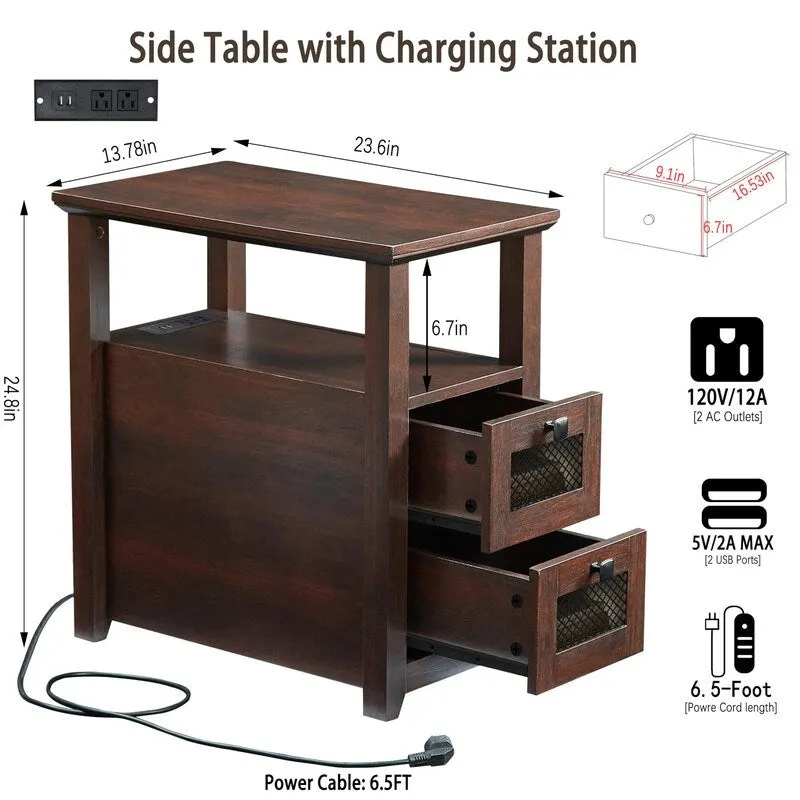End Table with Charging Station - 13.78D x 23.6W x 24.8H