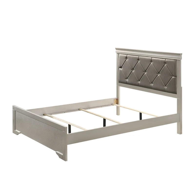 Sigurd 4 Piece Silver Faux Leather Upholstered Tufted Panel Bedroom Set