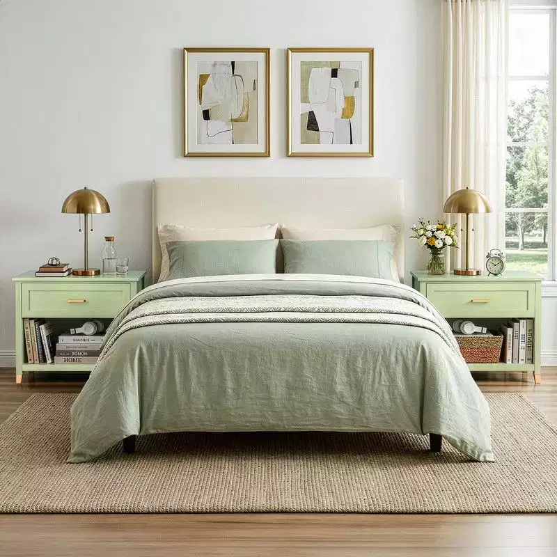 Karl Home Light Green P2 MDF Nightstand 1 Drawer 1 Shelf 29.5 Inch