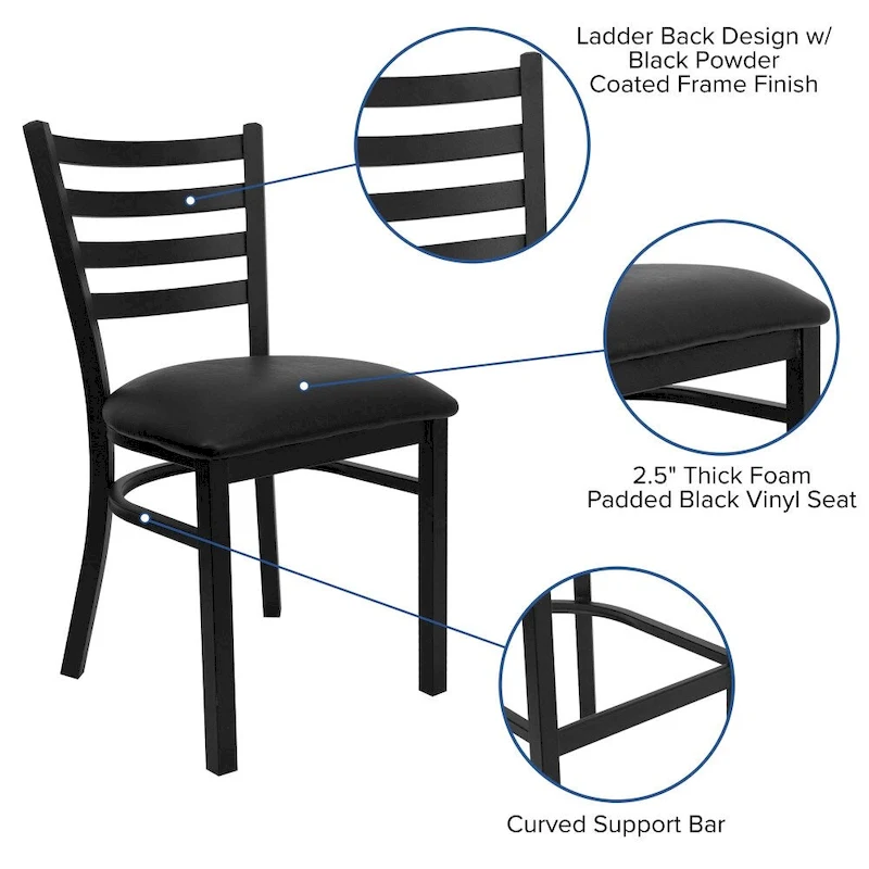 2 Pack Ladder Back Metal Restaurant Chair - 16.5
