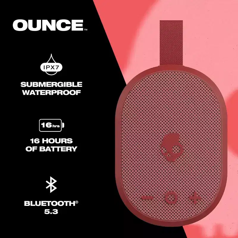Skullcandy Ounce Wireless Bluetooth Speaker - IPX7 Waterproof Mini Portable Speaker with 16 Hour Battery and Ballistic Nylon Carry Strap