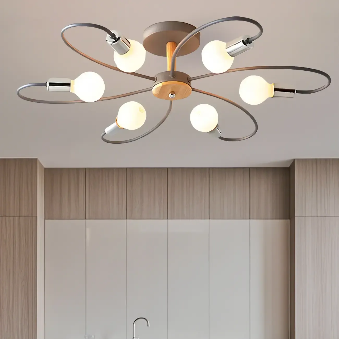 Modern Green Curved Sputnik Semi Flush Mount Ceiling Light