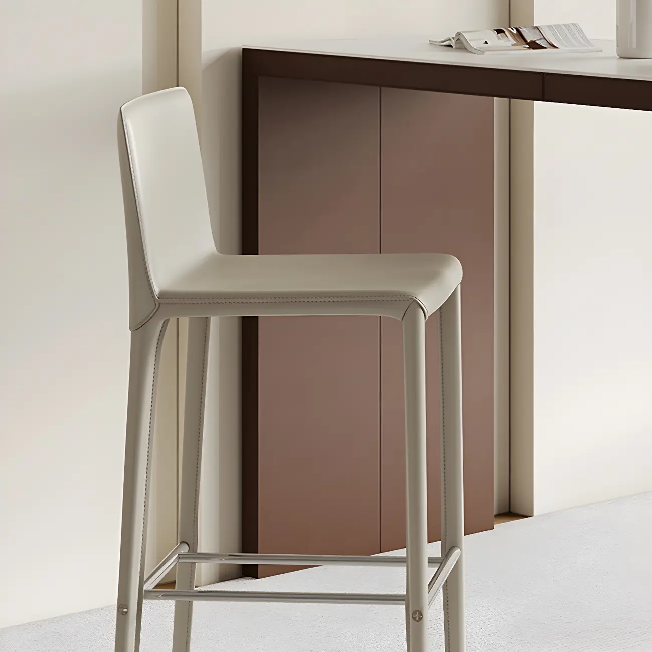 Modern White Stone Brown Wood Dual Pedestal Bar Tables