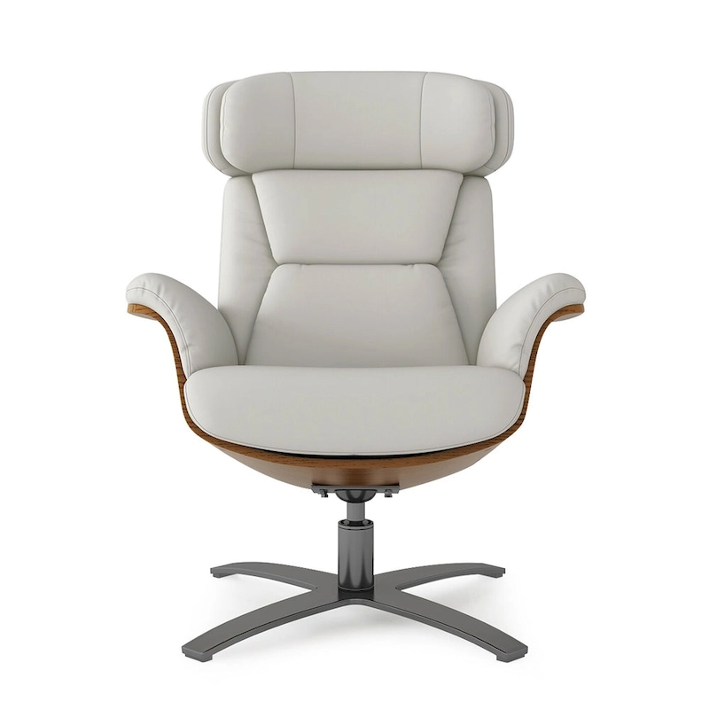 Jovan 31.5 Curved Wood Genuine Leather Recliner Lounge Chair