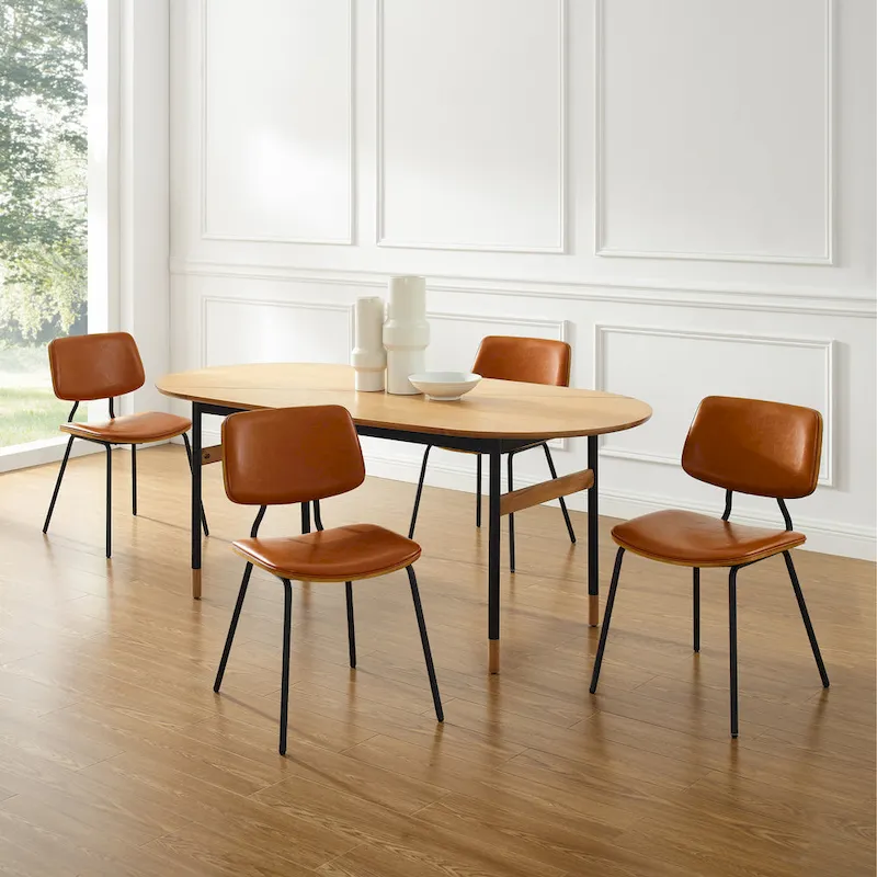 Set of 2 Mid-century PU Leather Bentwood Dining Chairs