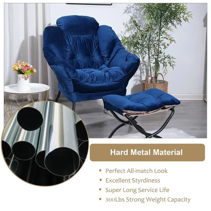 Modern Cotton Thick Padded Lazy Chair With Folding Ottoman