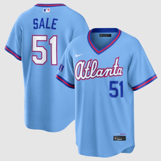 Atlanta Braves Chris Sale Powder Blue 2026 City Connect Stadium Jersey