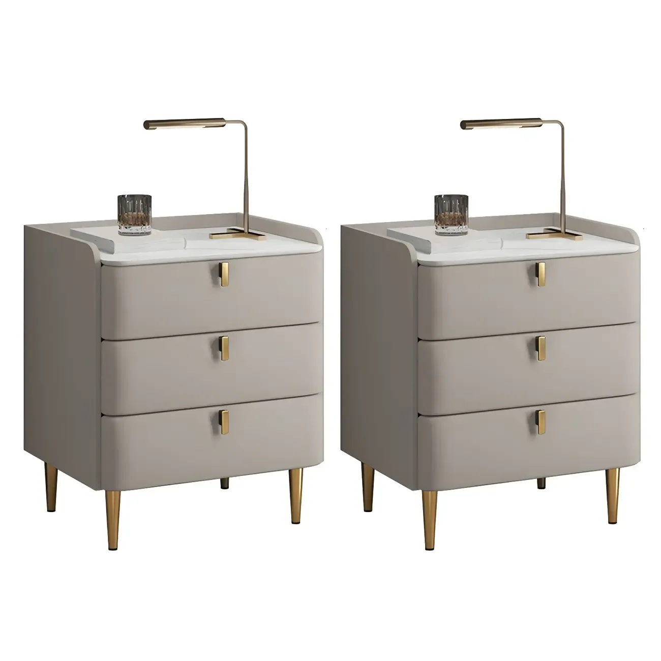 Glam Leather Sintered Stone Top Nightstand with Drawers