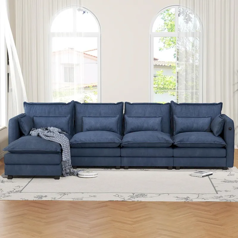 Modular Sectional Sofa L Shaped Couch, 3/4 Seat Sofa Set with Ottoman, Chenille Fabric