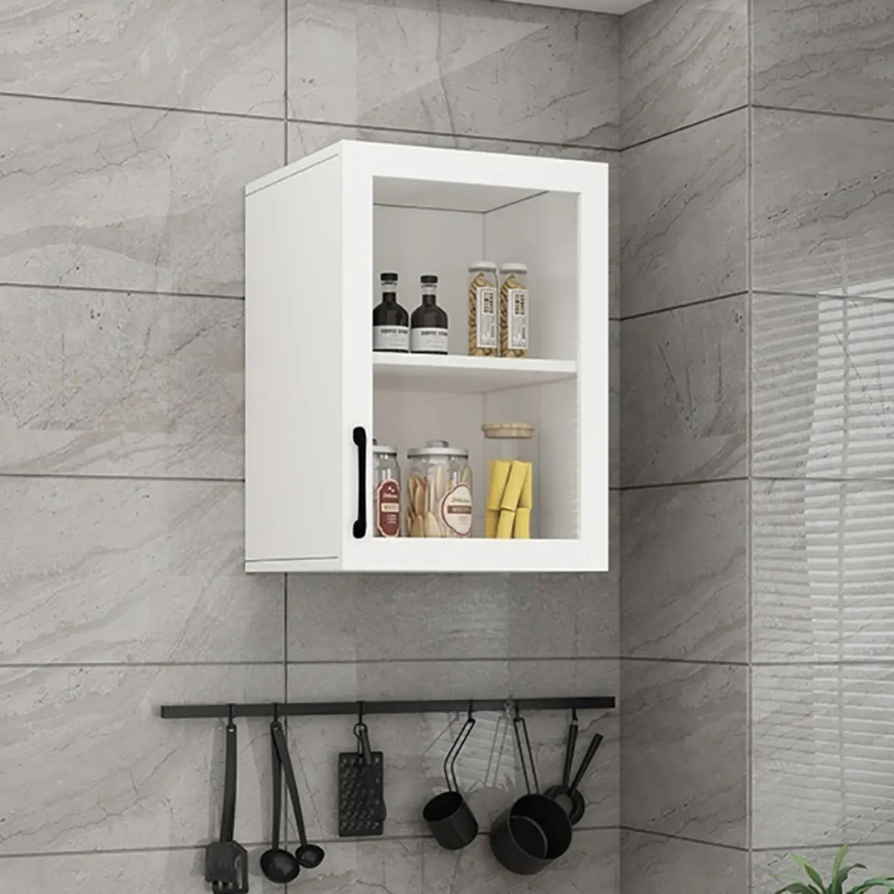 Kitchen Floating White Wood Glass Enclosed Display Cabinet