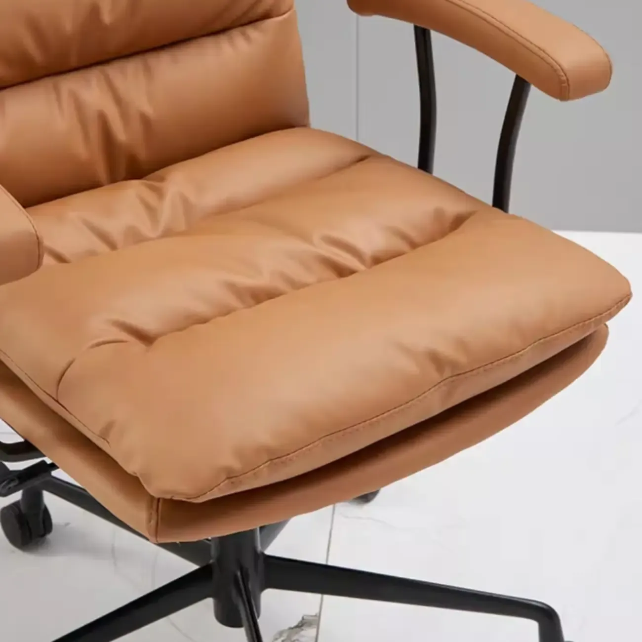 Modern Brown Leather Swivel Office Chair