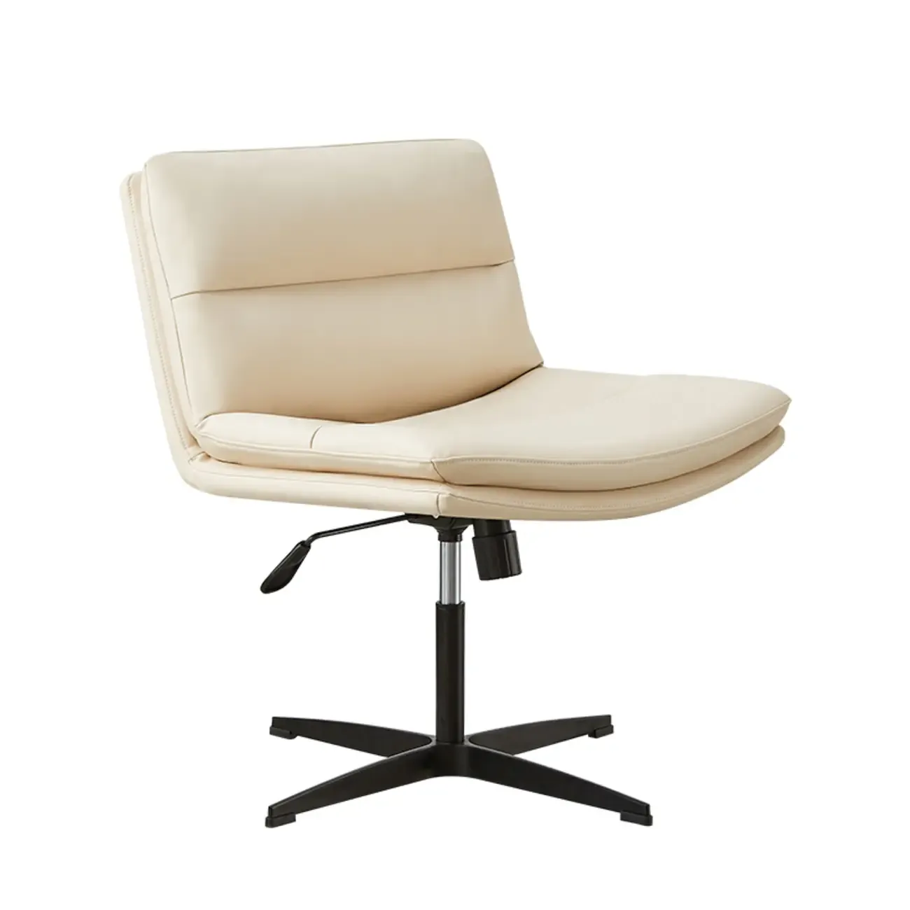 Beige Leather Armless Swivel Wide Office Chair