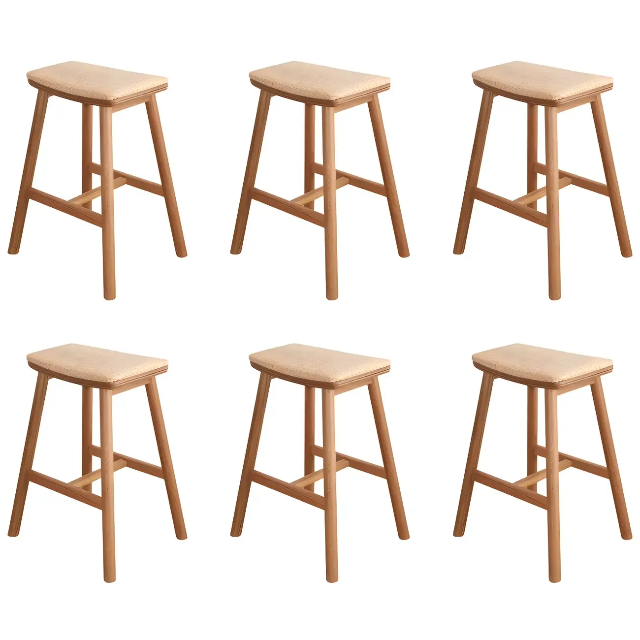 Brown Oak Wood  Ratten Seat Backless Counter Bar Stools