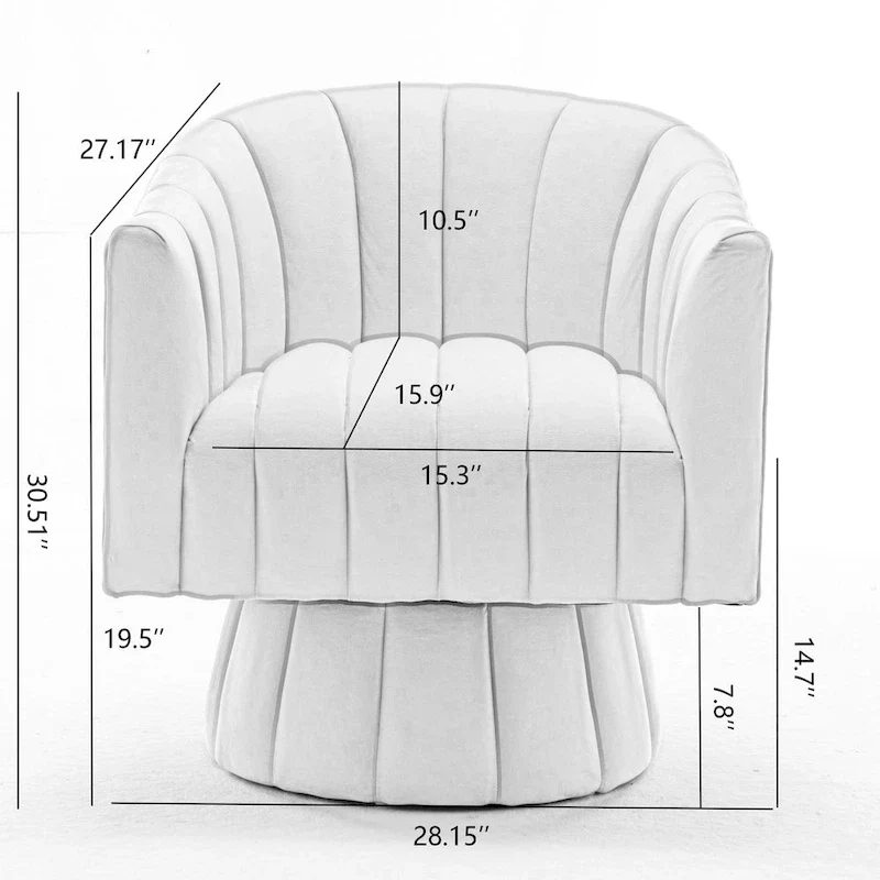 SEYNAR Mid-Century Swivel PU Leather Tufted Round Accent Barrel Chair