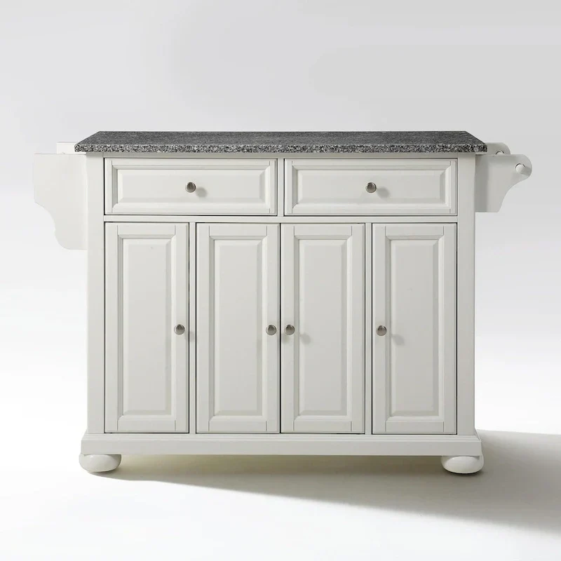 Solid Granite Top Kitchen Island - White