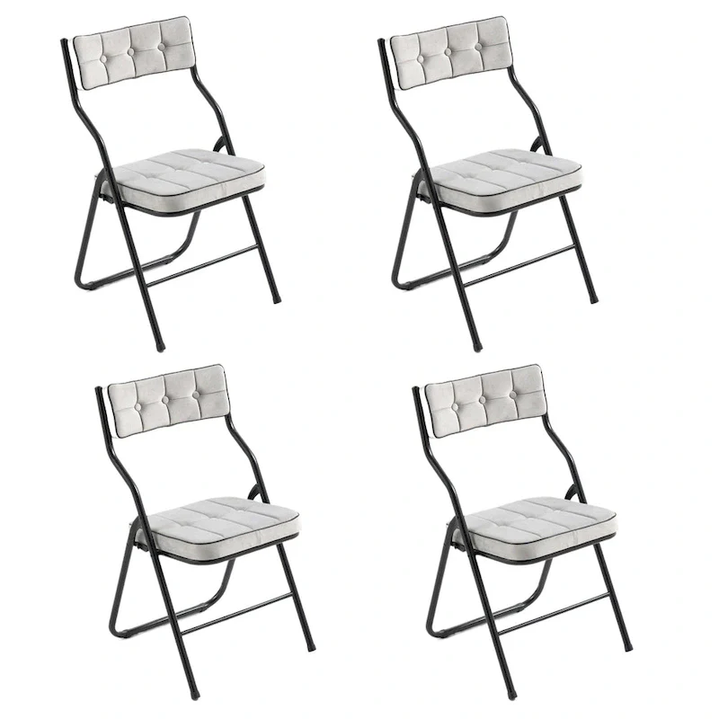 Velvet Upholstered Steel Tufted Folding Dining Chairs(set of 4)