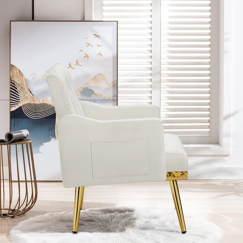 Velvet Accent Chair, Comfy Tufted Upholstered Armchair, Gold Legs - 28.7W