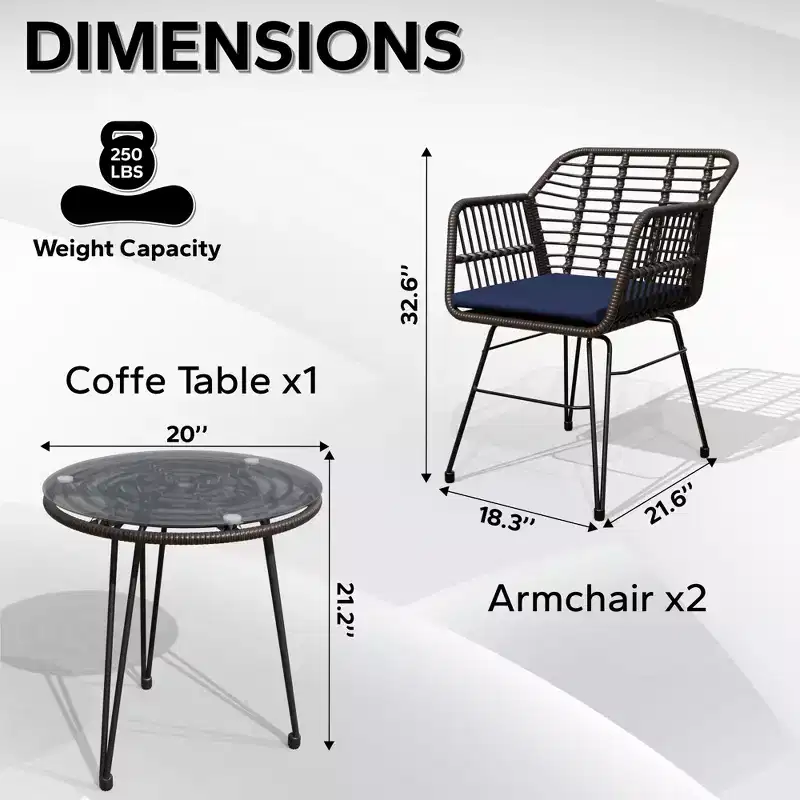 UPTIOT 3 Piece Wicker/rattan Seating Group With Cushions