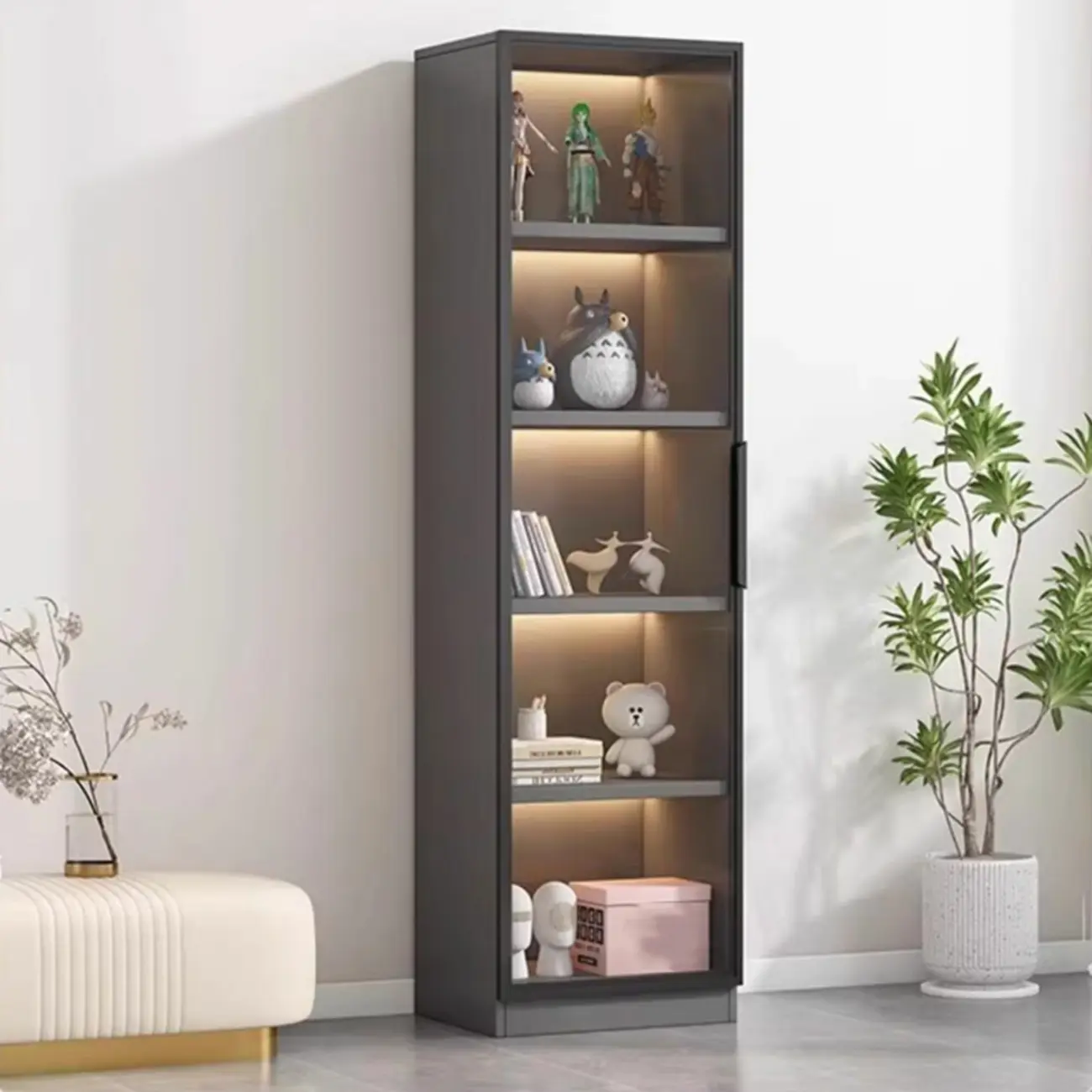 Simple Modern Gray Clear Cover Wooden Display Cabinet