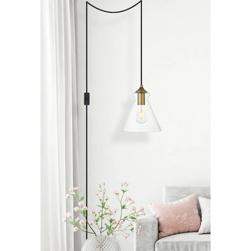 Destiny 1-Light Plug in Pendant with Clear Shade - Black - 8  Diameter