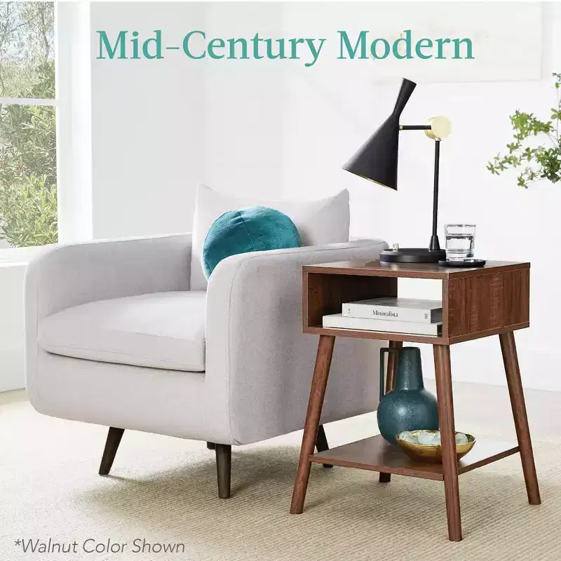 Best Choice Products Set of 2 Mid-Century Modern End Tables w/ Cubby Storage, Lower Shelf, Offset Legs