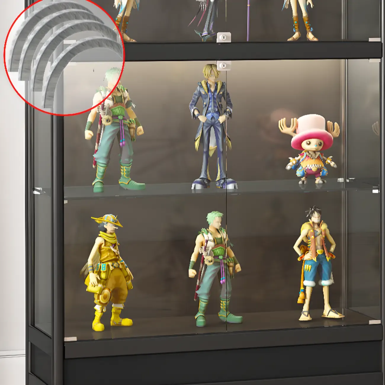 Adjustable Black Metal Shelf Glass Display Cabinet