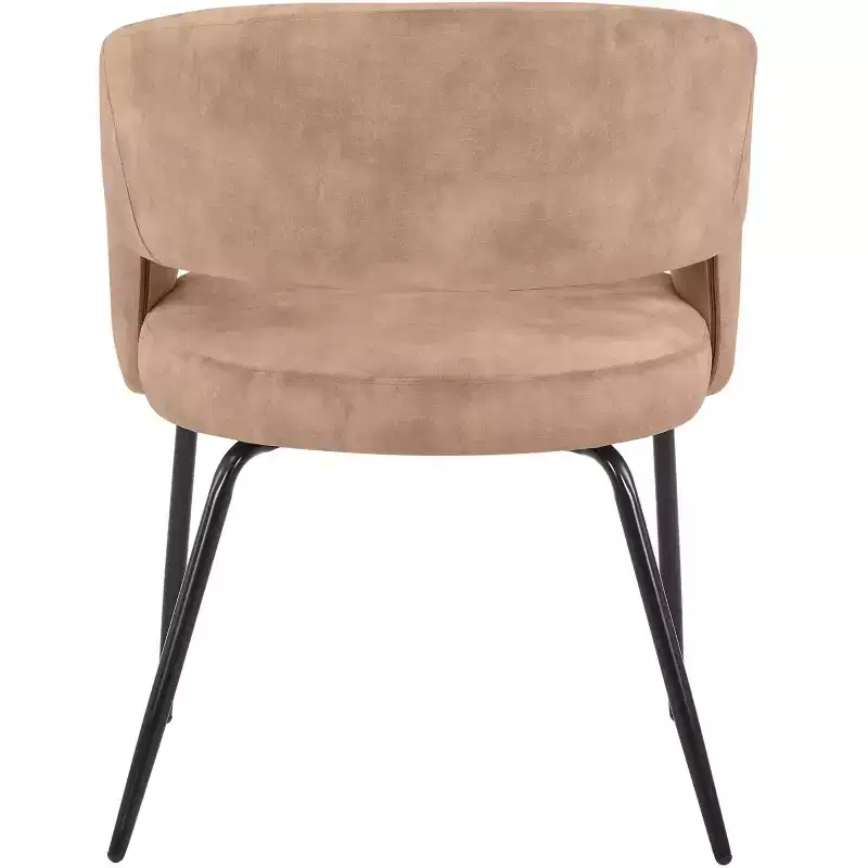 LeisureMod Dining Chair Upholstered in Velvet/Leather with Open Curved Backrest and Powder-Coated Iron Legs Gavin Collection Set of 2