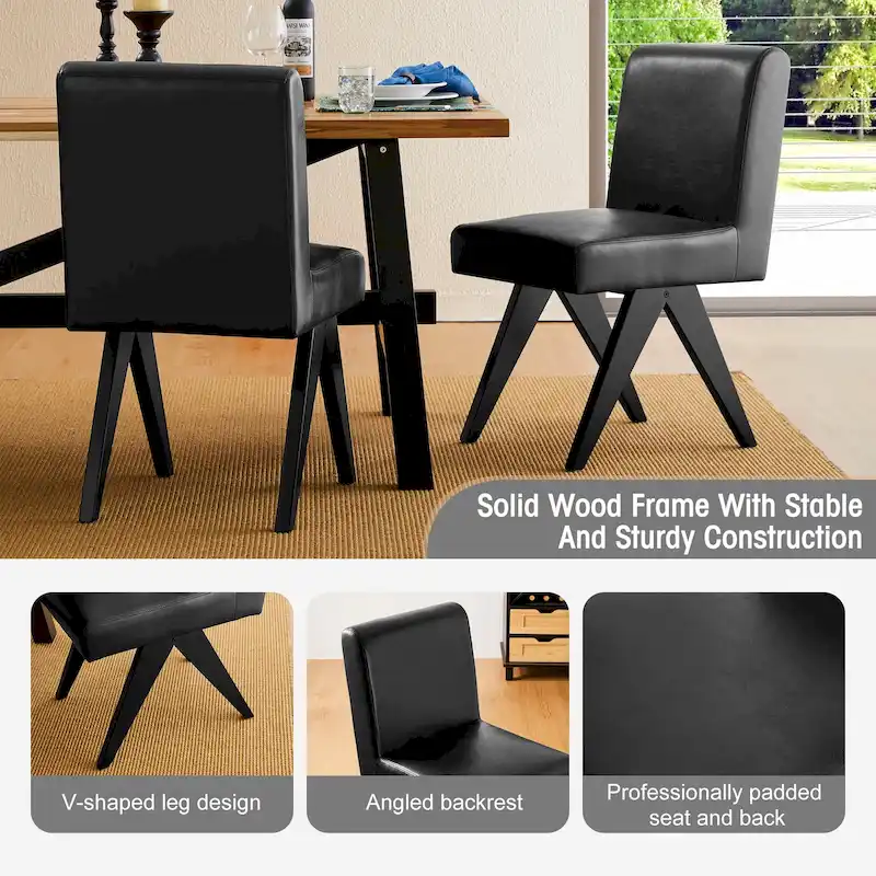 Glitzhome Set of 4 Faux Leather Upholstered Side Dining Chairs with V-shaped Wood Legs