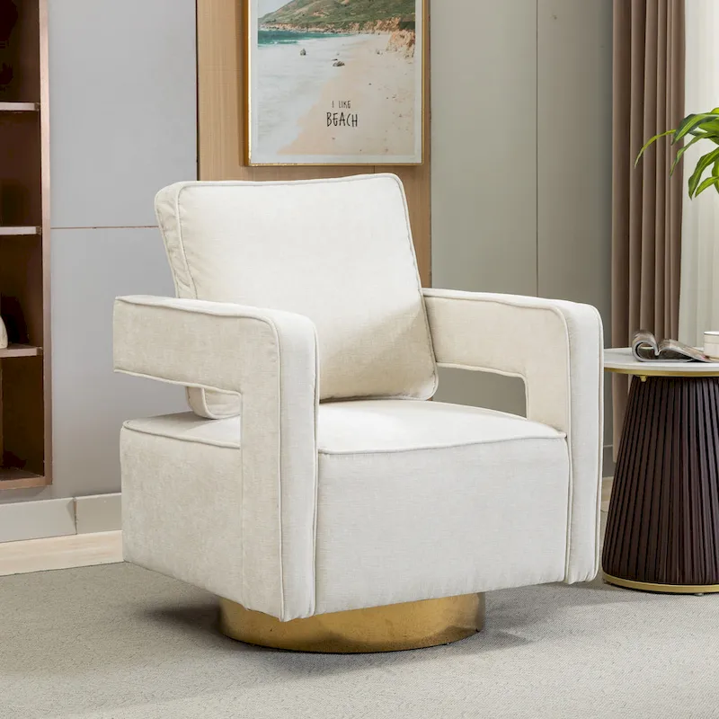 Modern Upholstered Swivel Open-Back Barrel Chair With Pillow