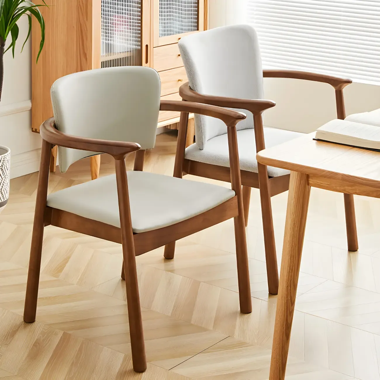 Modern Upholstered Rubberwood Arm Dining Chair Set of 2