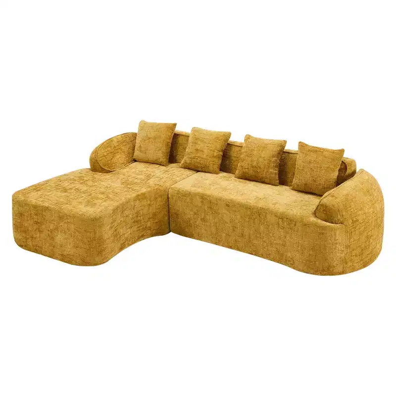 EHMKNP 101 L-Shaped Sectional Sofa with Curved Chaise  Modular Chenille Cloud Couch, No Assembly Required
