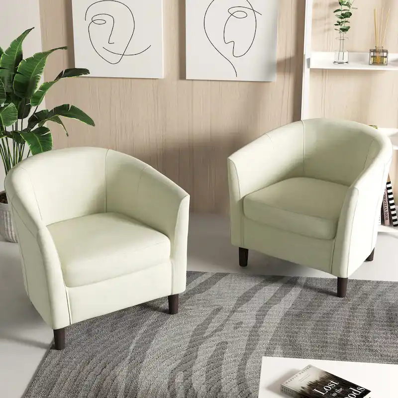 2 Set Modern Linen Barrel Accent Chairs Club Armchair