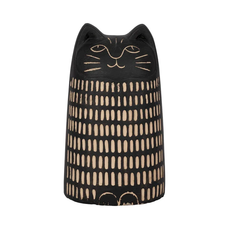 Sagebrook Home Cement Cat Figurine Enchanting 8-Inch Etched Lines Decor, Black Cement - 5  x 4  x 8