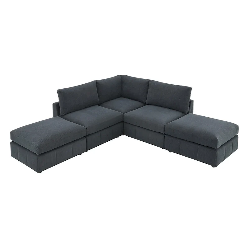 Modern L-Shape 5-Seat Sectional Sofa, Armless Couch Set,Ottomans,Various Combinations,Dark Gray