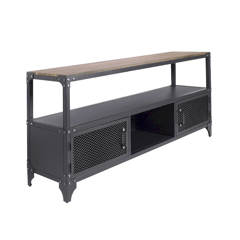 Country Style Black and Dark Walnut 70-inch Steel Double-Layer TV Stand