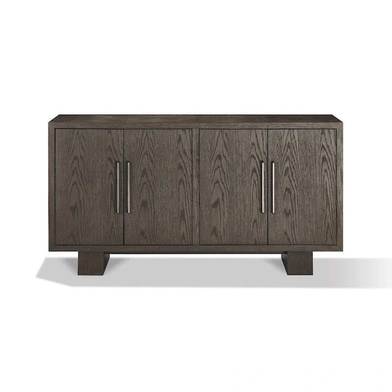 Mod 68 Inch Sideboard Buffet Cabinet, Rubberwood, Grain Details, Ash Gray