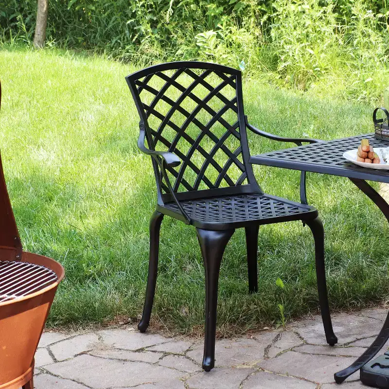 Sunnydaze Outdoor Crossweave Design Black Cast Aluminum Patio Dining Chair, 2pk