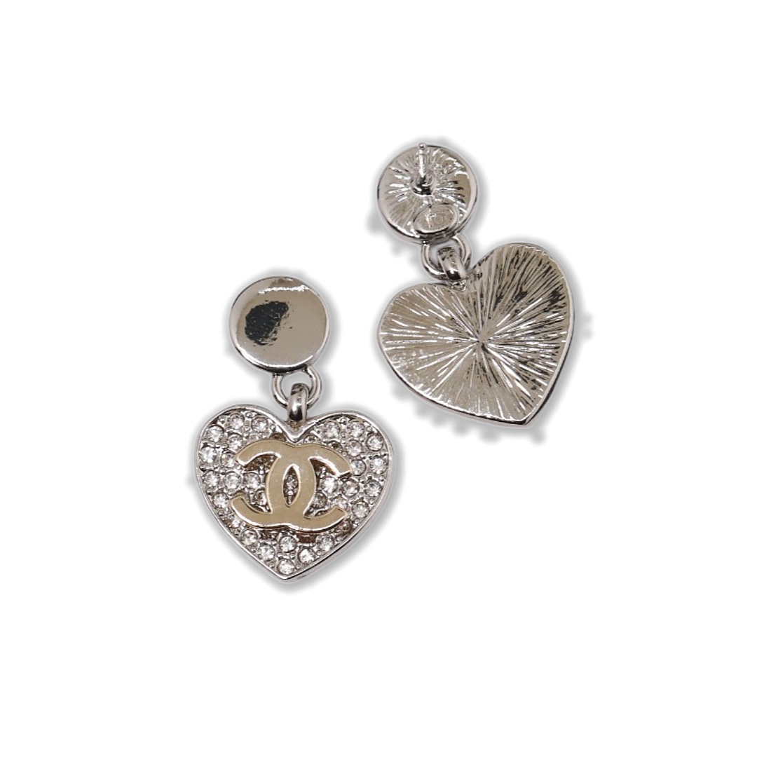 CCE397 Chanel crystal heart dangle earring - ccjewelryacc