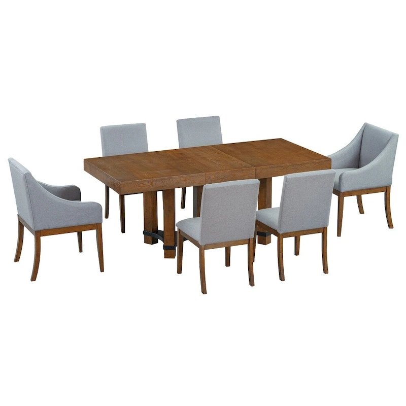 Rustic 7-Piece Extendable Dining Table Set with 18in Removable Leaf