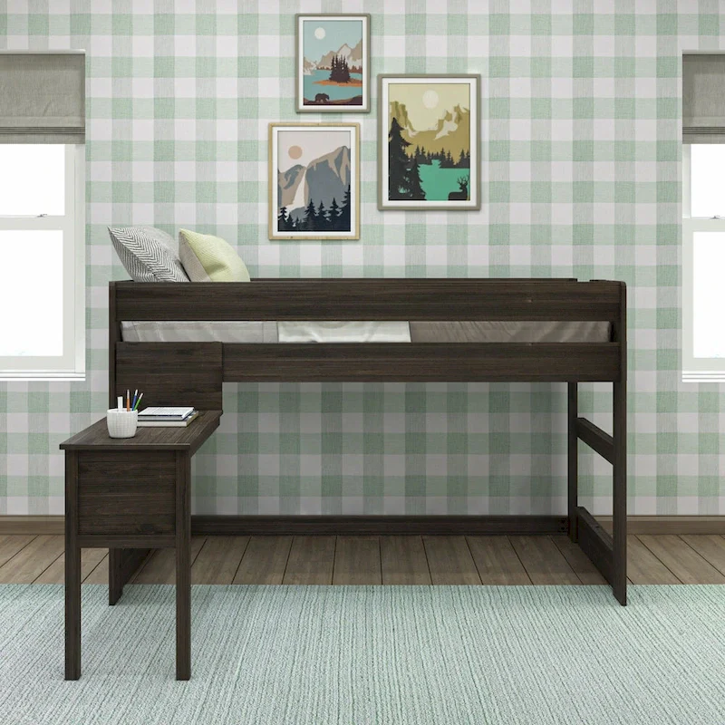 Max and Lily Farmhouse Twin-Size Low Loft with Hook-on Desk
