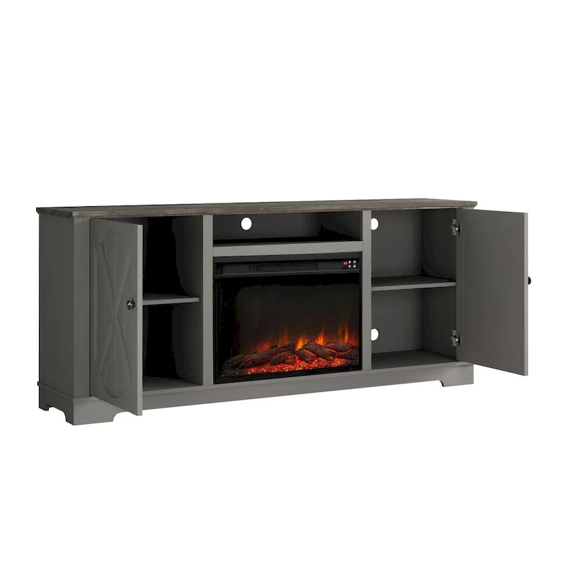 70 Farmhouse TV Stand with Fireplace, Fits up to 75 TV - 70W x 30H x 14.5D